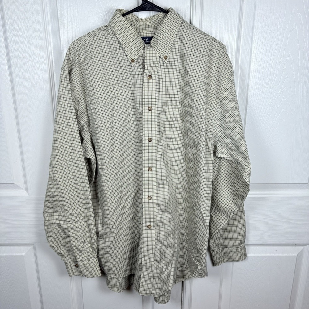 Brooks Brothers 346 Large Tan Gingham‎ Long Sleeve Button Down 100% Cotton